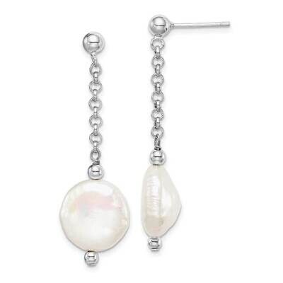 12-13 Coin Freshwater Cultured Pearl Dangle Earrings Sterling Silver Rhodium Plated QE15215, MPN: Q…