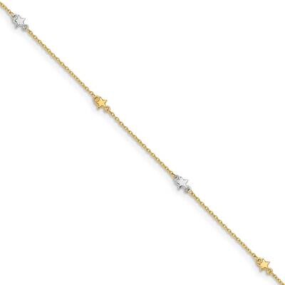 Star with 1 Inch Extension Anklet 14K Two-Tone Gold Polished ANK291-10, MPN: ANK291-10, 191101922206