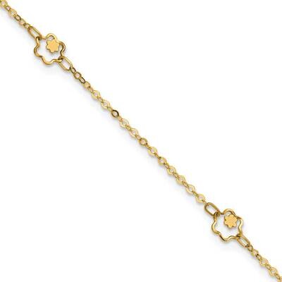 Flower 9 Inch Plus 1 Inch Extender Anklet 14k Gold Polished ANK322-9, MPN: ANK322-9, 883957811567