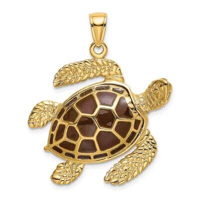Brown Enamel Large Sea Turtle Charm 14k Gold 3-D K6716, MPN: K6716, 637218117970