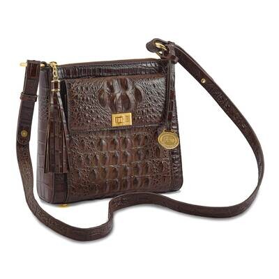 Leather Croc Texture Dark Brown Organizer Crossbody Bag Top Grain JLL109-BR, MPN: JLL109-BR,