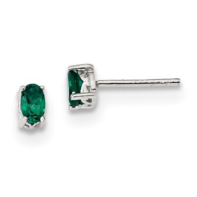5x3mm Oval Created Emerald Post Earrings Sterling Silver Rhodium-plated QBE29MAY, MPN: QBE29MAY, 88…