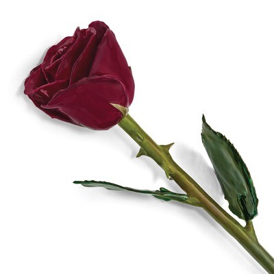 Lacquer Dipped Natural Burgundy Rose with Green Leaves &amp; Stem GM13071, MPN: GM13071, 812465020857