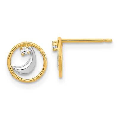 White Rhodium Open Circle CZ Diamond Half Moon Post Earrings 14k Gold YE2056, MPN: YE2056, 19110178…