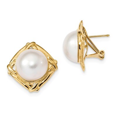 13-14mm White Mabe Freshwater Cultured Pearl Omega Back Earrings 14k Gold XMP100, MPN: XMP100, 1911…