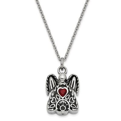 January Birth Stone Ash Holder Birth Stone 18 Inch Necklace Stainless Steel CZ Diamond Antiqued SSX…