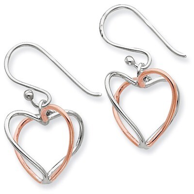 Rose Vermeil Heart Dangle Earrings Sterling Silver QE7233, MPN: QE7233, 886774247069