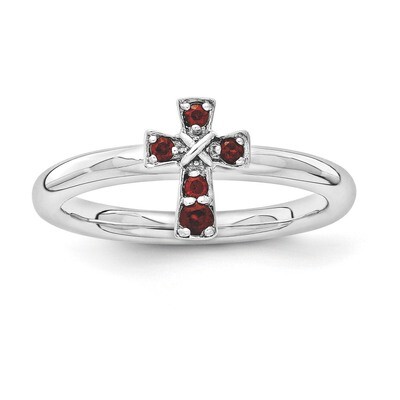 Garnet Cross Ring - Sterling Silver Rhodium-plated QSK1630, MPN: QSK1630, 886774251684