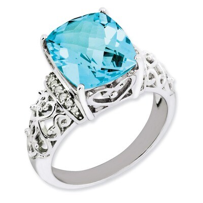 Blue Topaz &amp; Diamond Ring Sterling Silver QR3061BT, MPN: QR3061BT, 883957636696