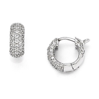 Small Hinged Hoop Earrings Sterling Silver Rhodium Plated Cubic Zirconia QE11273, MPN: QE11273, 886…