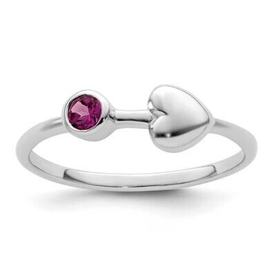 Circle Rhodolite Garnet Heart Ring Sterling Silver Rhodium-Plated Polished QBR35JUN, MPN: QBR35JUN,