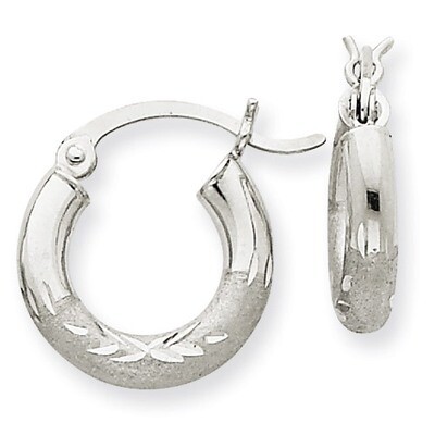 Satin &amp; Diamond-cut 3mm Round Hoop Earrings 10k White Gold 10TC280, MPN: 10TC280, 883957896786
