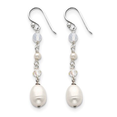 White Cultured Pearl Opalite Crystal Dangle Earrings Sterling Silver QE2062, MPN: QE2062, 191101188…