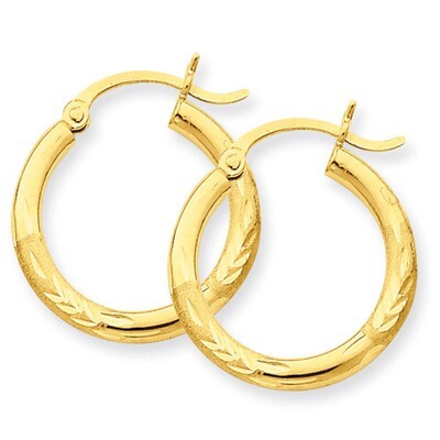 Satin &amp; Diamond-cut 3mm Round Hoop Earrings 10k Gold 10TC290, MPN: 10TC290, 883957896885