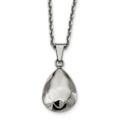 Hammered Hollow Teardrop Puff Necklace Stainless Steel Polished SRN2264-18 by Chisel, MPN: SRN2264-…