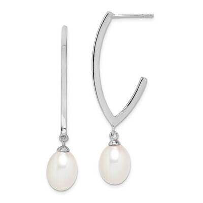 8-9mm White Rice Freshwater Cultured Pearl Earrings Sterling Silver Rhodium Plated QE15124, MPN: QE…