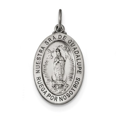 Antiqued Spanish Lady of Guadalupe Medal Pendant Sterling Silver Satin QC9118, MPN: QC9118, 8839579…