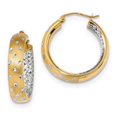 Diamond -cut In-Out Hoop Earrings 14k &amp; Rhodium Polished TF1046TT, MPN: TF1046TT, 191101058882