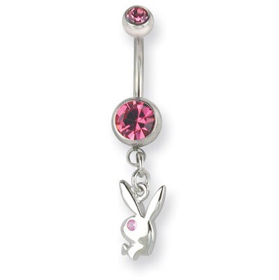 Playboy Rose Crystal Bunny Dangle Belly Ring PBB121