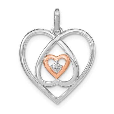 Sterling Silver and Rose-tone Diamond Heart Pendant PXD2531-SSAB