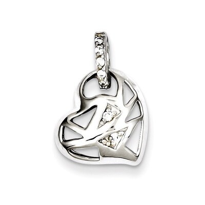 Sterling Silver Rhodium Plated Diamond Heart Charm QP2802