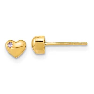 Heart with CZ Diamond Post Earrings 14k Gold Polished YE2044, MPN: YE2044, 191101798696