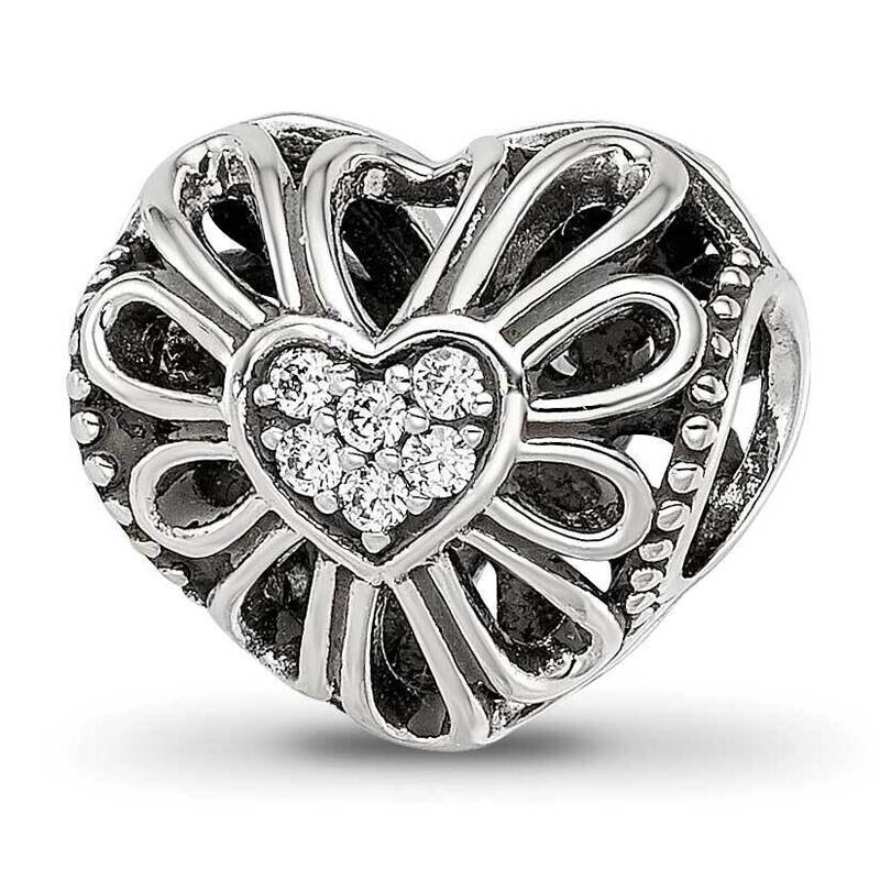 Antiqued CZ Heart Bead Sterling Silver QRS4075, MPN: QRS4075,