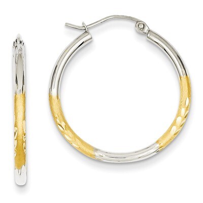 2mm Satin &amp; Diamond-cut Hoop Earrings 14K Gold &amp; Rhodium TF316, MPN: TF316, 883957291253