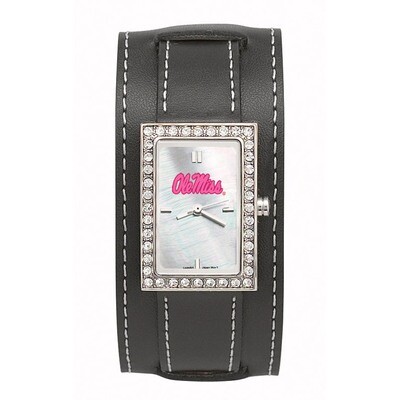 University of Miss Ole Miss Starlette Wide Black Lea Watch UMS121