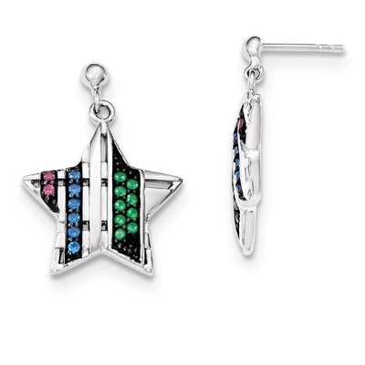 Synthetic Stones Star Dangle Post Earrings Sterling Silver QE12509