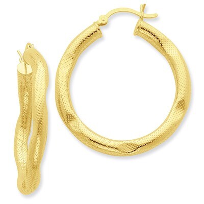 Gold-flashed Patterned Dented 35mm Hoop Earrings Sterling Silver QE6705, MPN: QE6705, 886774247809