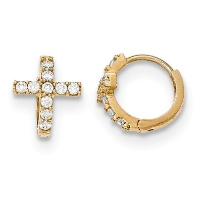 Madi K Polished CZ Diamond Cross Hinged Hoop Earrings 14k Gold SE2465, MPN: SE2465, 191101365591