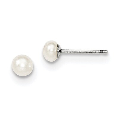 White 4-4.5mm Freshwater Cultured Pearl Post Earrings Sterling Silver QE12847, MPN: QE12847, 191101…