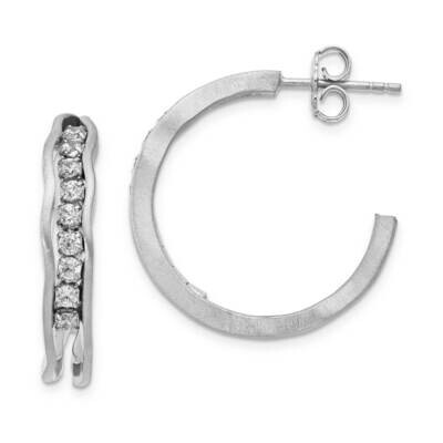 Sterling Silver Satin finish post hoop earring with stones-Rh J319746180000
