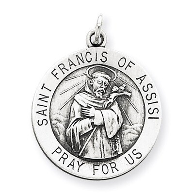 Saint Francis of Assisi Medal Antiqued Sterling Silver QC3585, MPN: QC3585, 191101181856