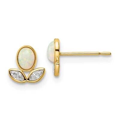 CZ Diamond &amp; Created Opal Post Earrings 14k Gold YE1983, MPN: YE1983, 191101799167