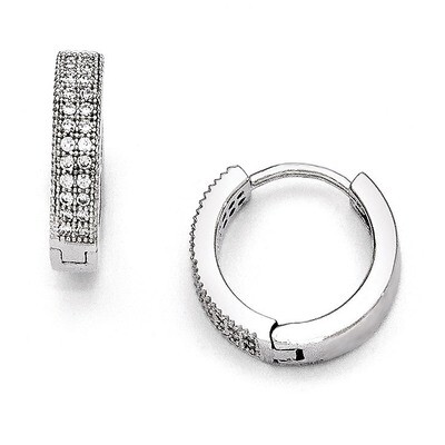 Hinged Hoop Earrings Sterling Silver &amp; Cubic Zirconia Polished QMP316, MPN: QMP316, 883957578644