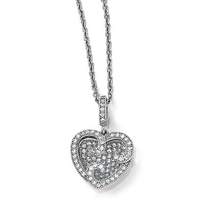 Heart Necklace Sterling Silver &amp; Cubic Zirconia Polished QMP132-18, MPN: QMP132-18, 886774165189