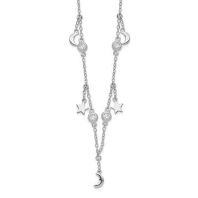 Polished CZ Necklace Sterling Silver Rhodium-Plated QG6014-18, MPN: QG6014-18, 196904163627