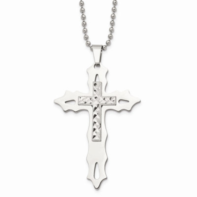 Sterling Silver Diamond Cut and Polished Cross Necklace Stainless Steel SRN1411-20 by Chisel, MPN: …