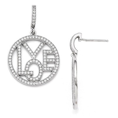 Round Love Dangle Post Earrings Sterling Silver &amp; Cubic Zirconia QMP164, MPN: QMP164, 883957055176