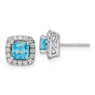 Aquamarine Halo Post Earrings 14k White Gold Lab Grown Diamond EM9037-AQ-038-WLG, MPN: EM9037-AQ-03…