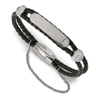 Preciosa Crystal Braided Leather Bracelet Stainless Steel Polished SRB1913-7 by Chisel, MPN: SRB191…