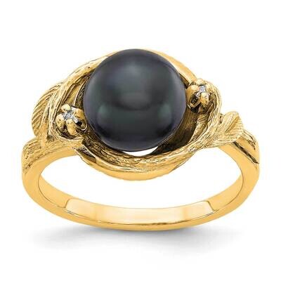 7.5mm Black Fw Cultured Pearl Aa Diamond Ring 14k Gold Y4382BP/AA, MPN: Y4382BP_AA, 883957091280