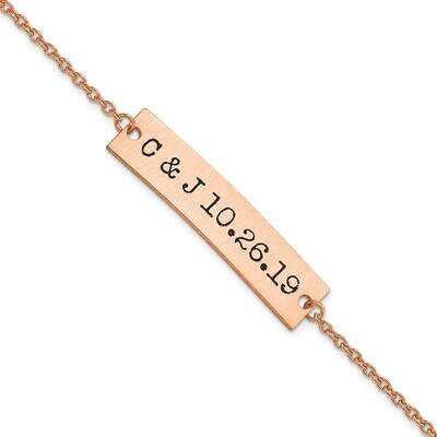 Brushed Couple&#39;s Initials and Date Antiqued Bar Bracelet 7 Inch 14k Rose Gold XNA659R, MPN: XNA659R,