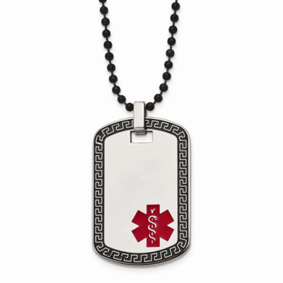 Dog Tag Greek Key Edge Medical Necklace Stainless Steel SRN910-30 by Chisel, MPN: SRN910-30, 886774…
