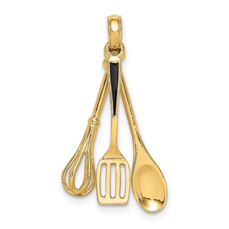 Enamel Spatula Wooden Spoon Whisk Moveable Charm 14k Gold 3-D K7022, MPN: K7022, 637218138906