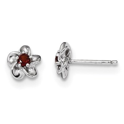 Floral Garnet Post Earrings Sterling Silver Rhodium-plated QBE30GA, MPN: QBE30GA, 883957638706