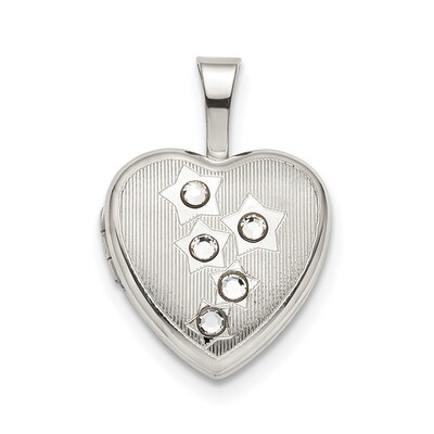 12mm Stars CZ Diamond Heart Locket Sterling Silver QLS793, MPN: QLS793,