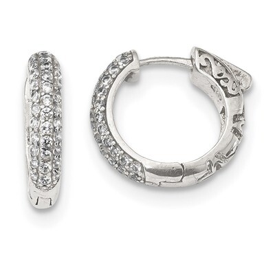 Pave CZ Diamond Safety Lock Huggie Hoop Earringss Sterling Silver QE13744, MPN: QE13744, 1911011184…